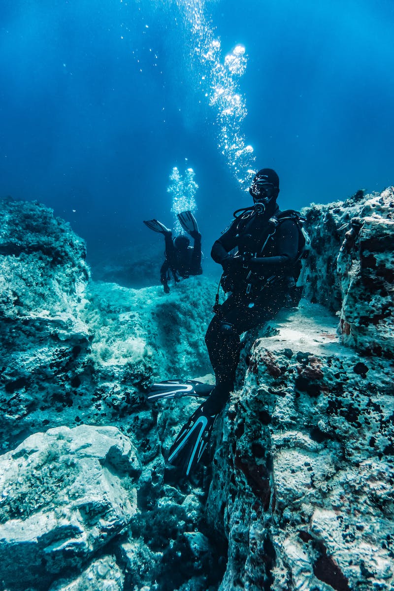 Diver resting underwater